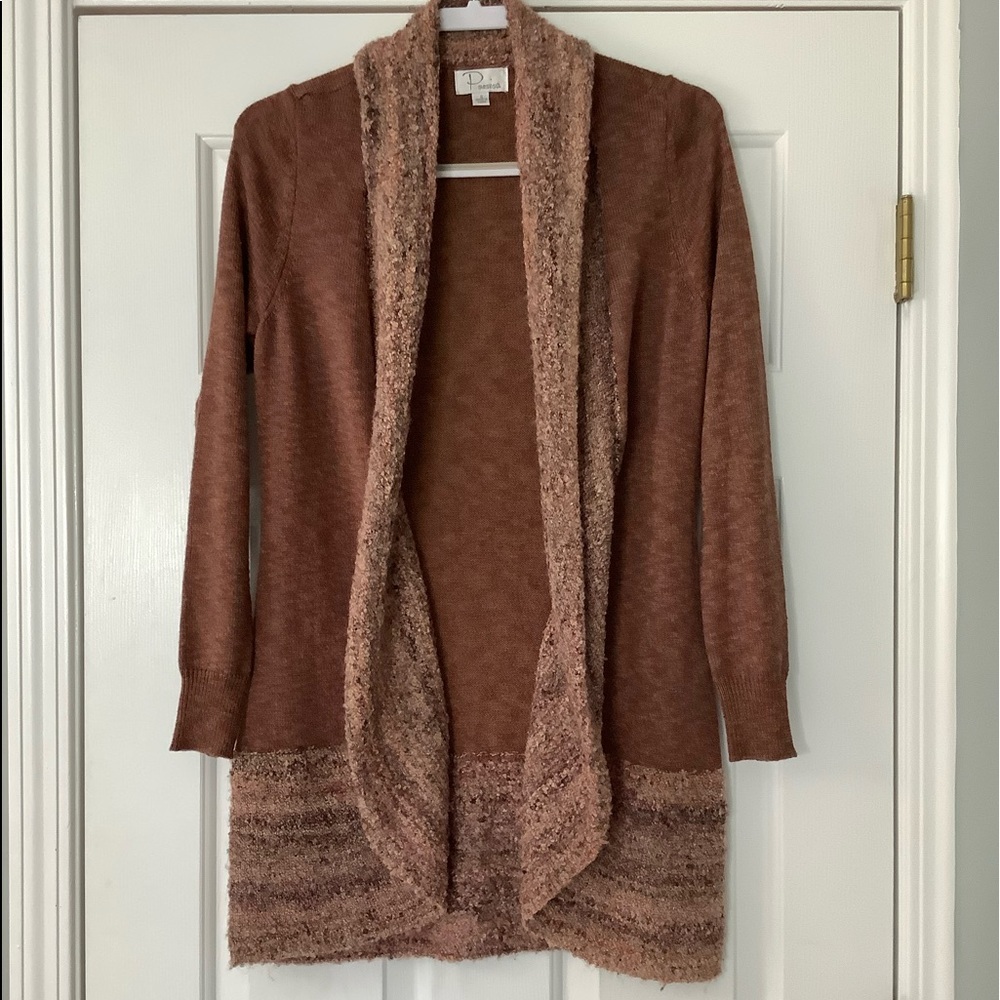 Ponsesa Boucle Trimmed Open Front Cardigan Duster